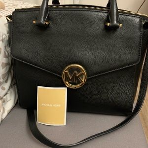 Michael Kors Hudson Large Black Leather Satchel